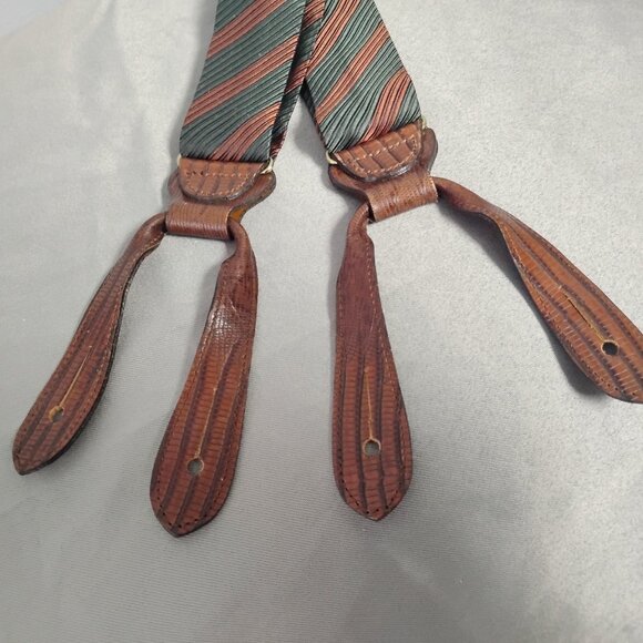 ❤️ TRAFALGAR Copper and Green Reptile Trim Silk Braces Suspenders - Picture 7 of 12